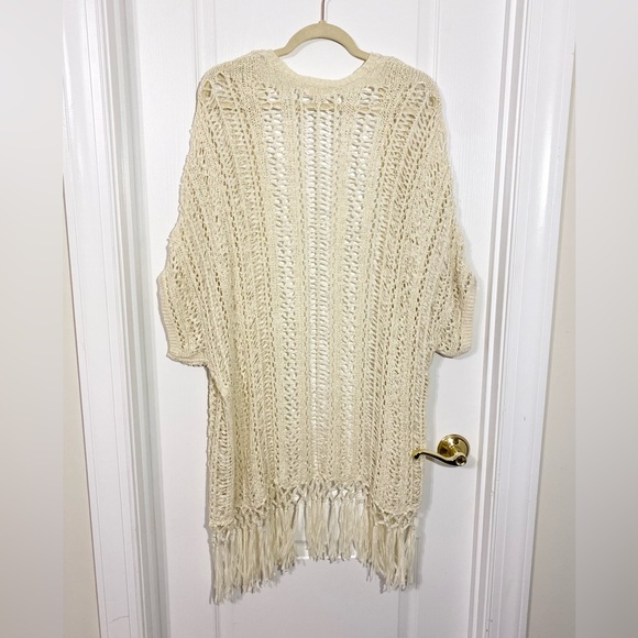 Garage Open Knit Fringe Kimono Cardigan Cream XS / S - Picture 2 of 5